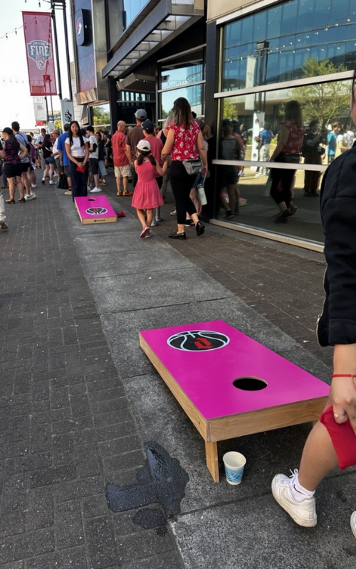 Cornhole game at WNBA Launch Party