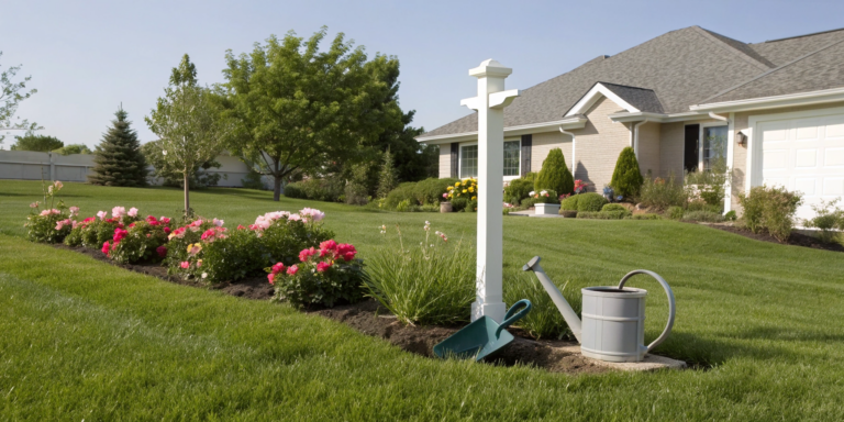 Several custom yard signs with different designs staked into a grassy front lawn.
