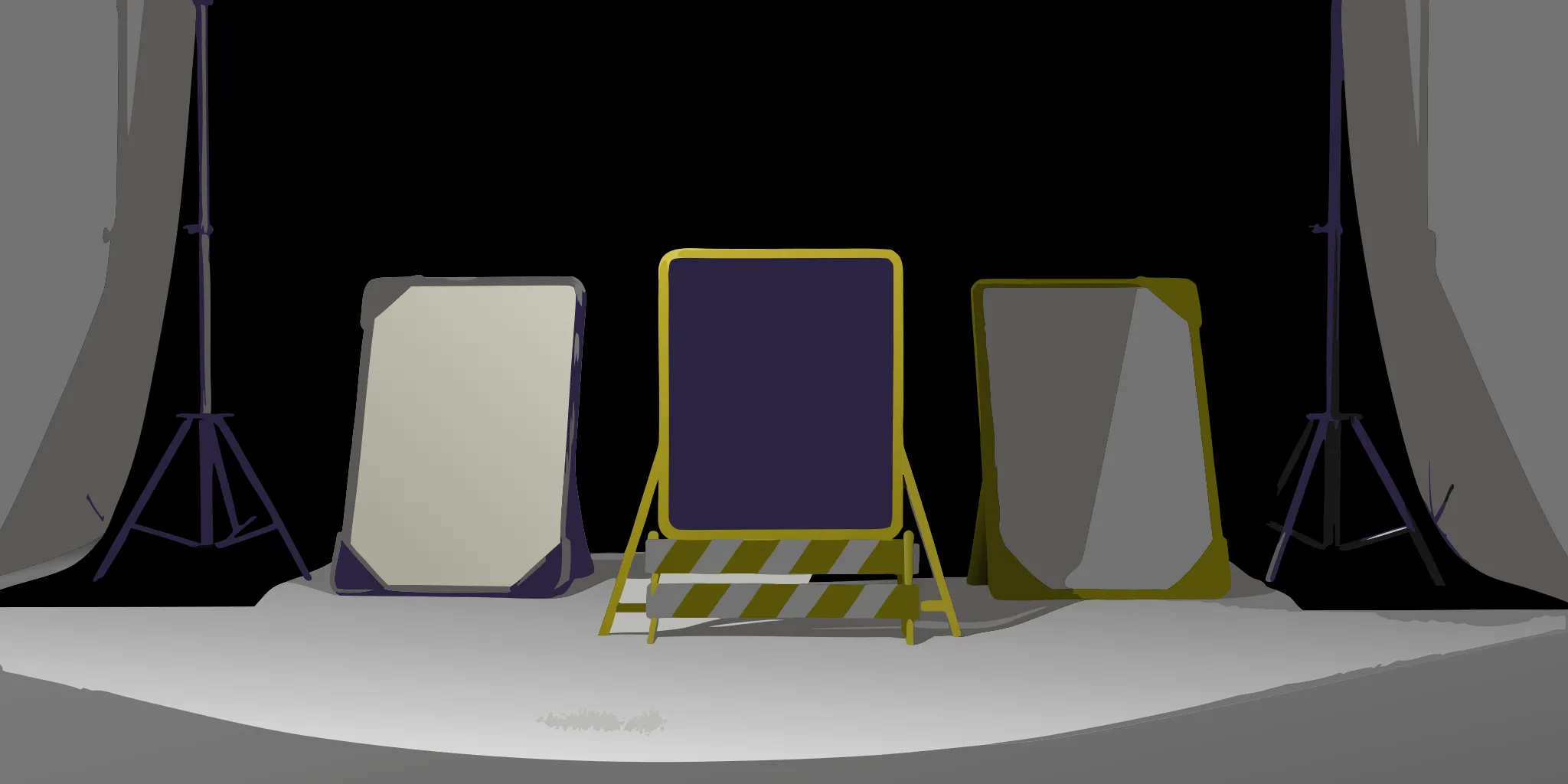 Various construction signage boards displaying safety rules and hazard warnings.