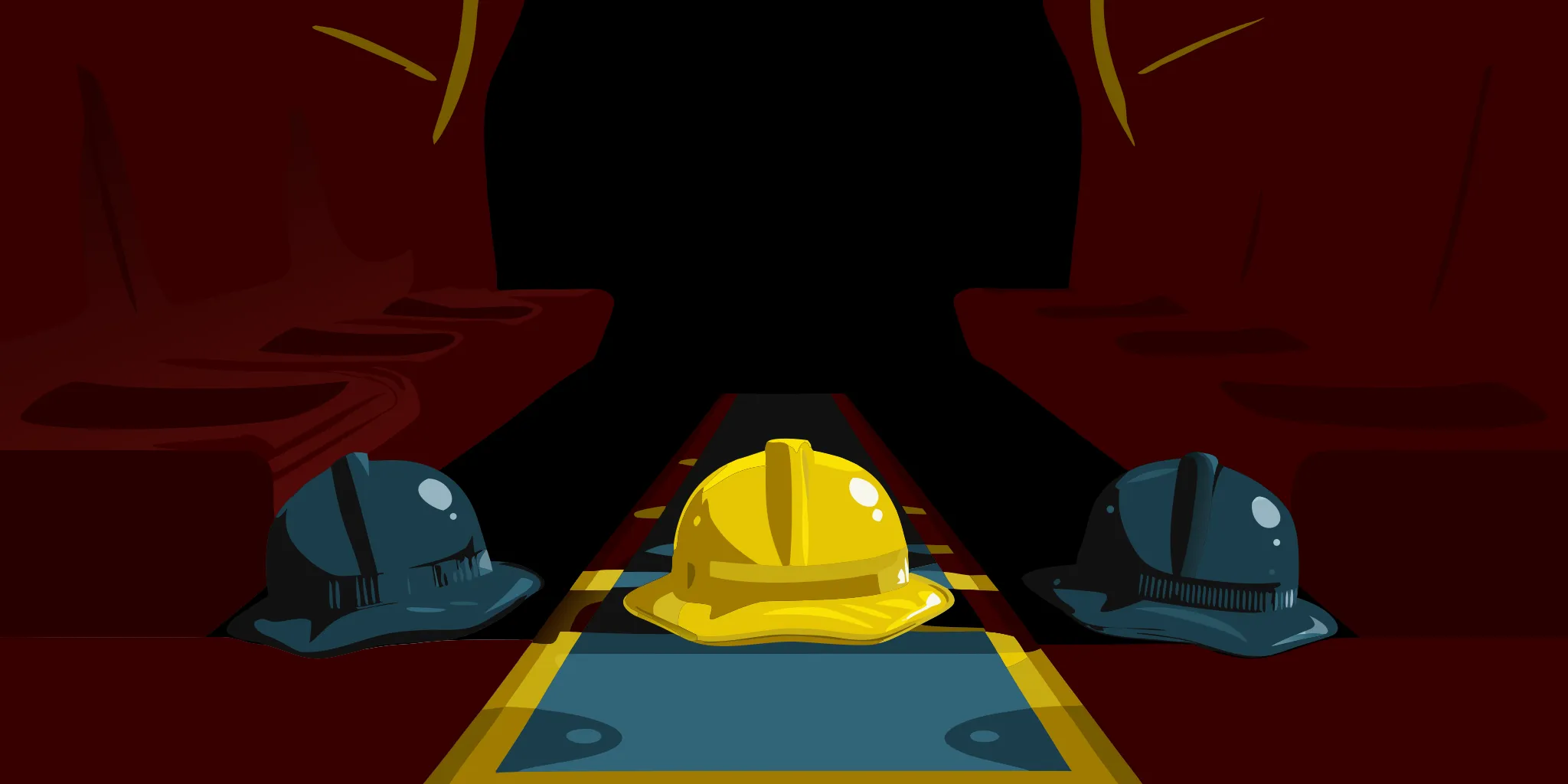 Safety helmets on a bench symbolizing the importance of safety signs for students.