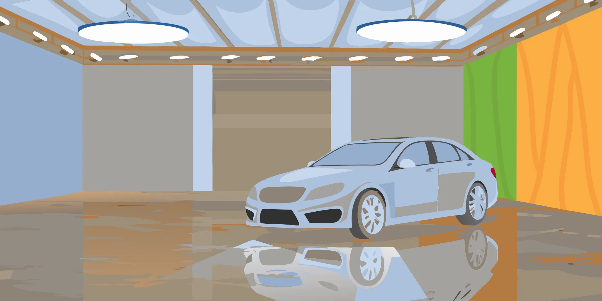 Car with custom graphics featuring a full vinyl wrap and accent decals.