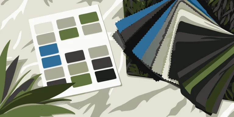 Custom flash card printing with a selection of color swatches and cardstock samples.