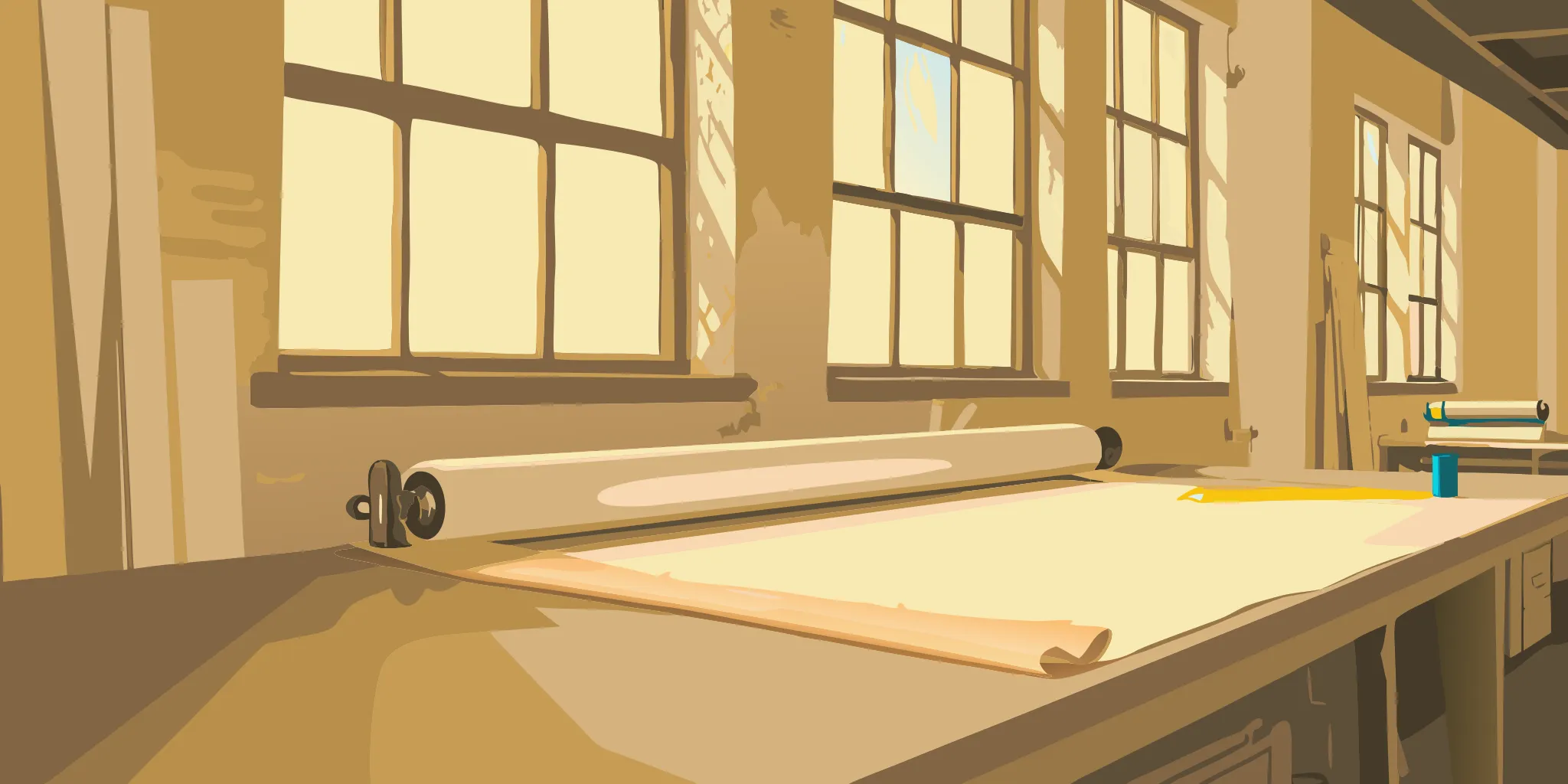 A custom vinyl banner being prepared for printing on a large worktable.