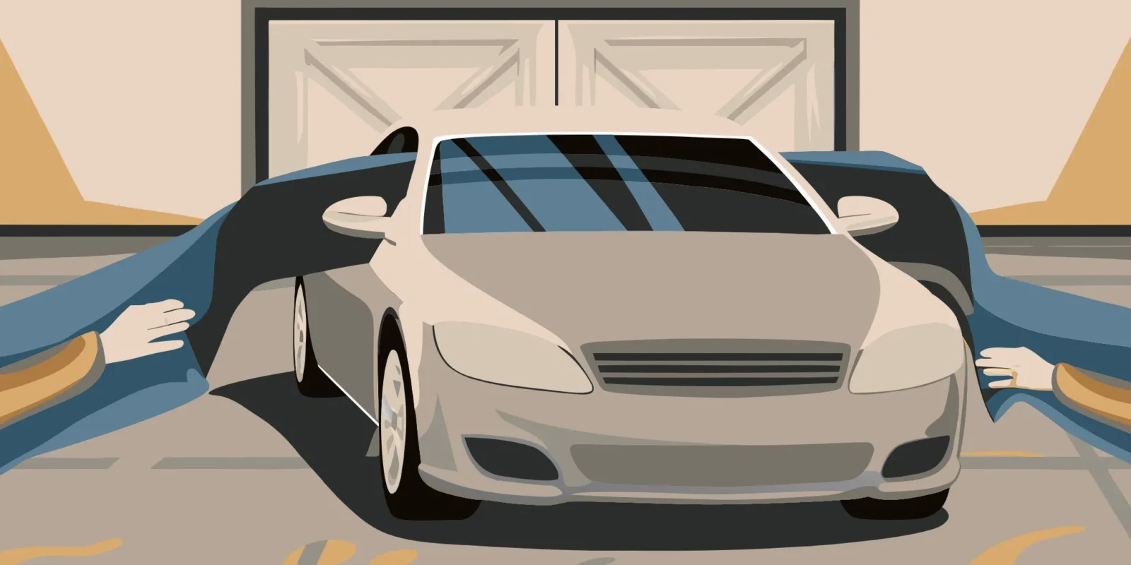 Large vinyl decals for cars being installed on a car door.