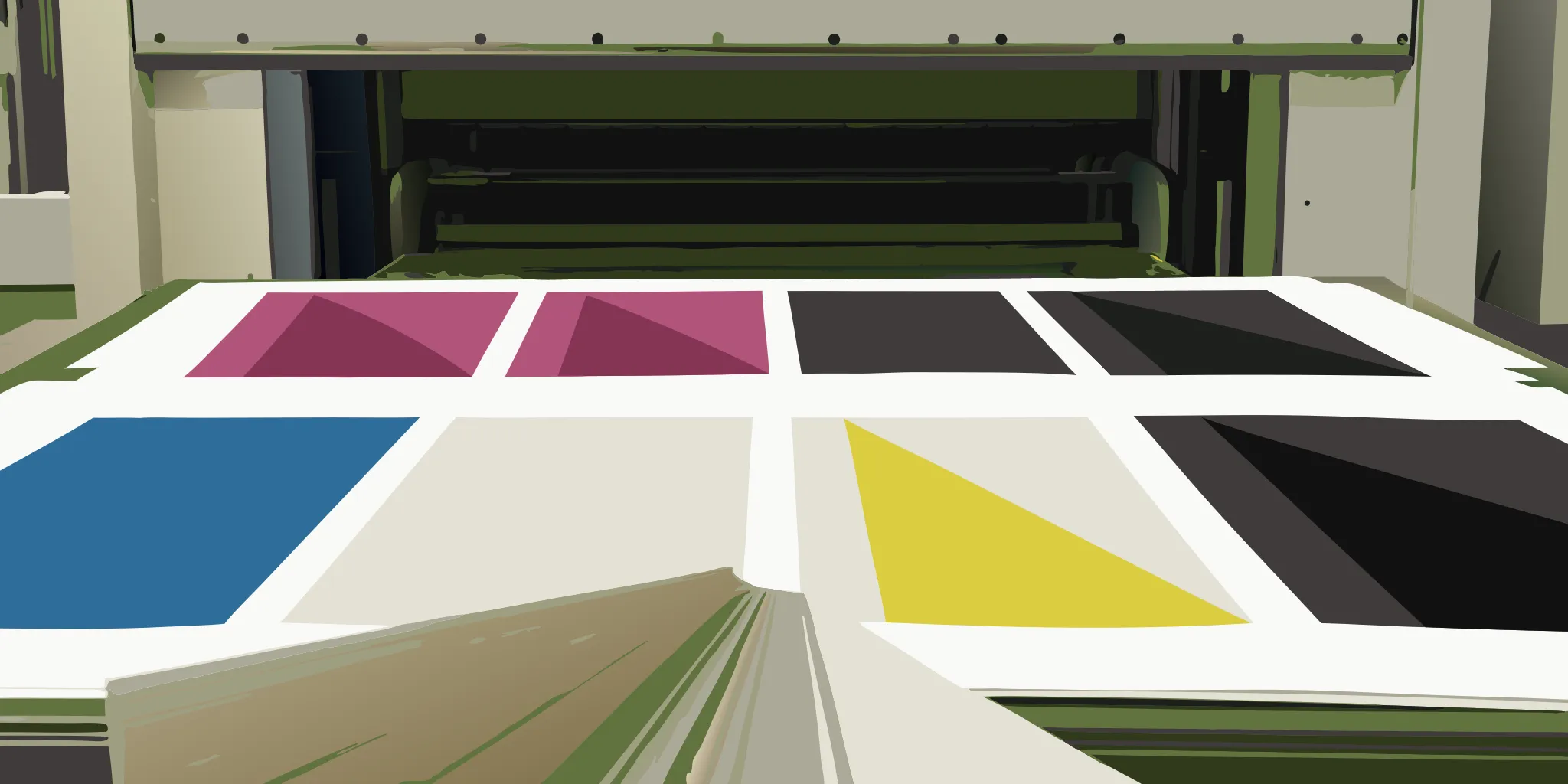 A commercial printer producing vibrant brochures for a next day printing service.