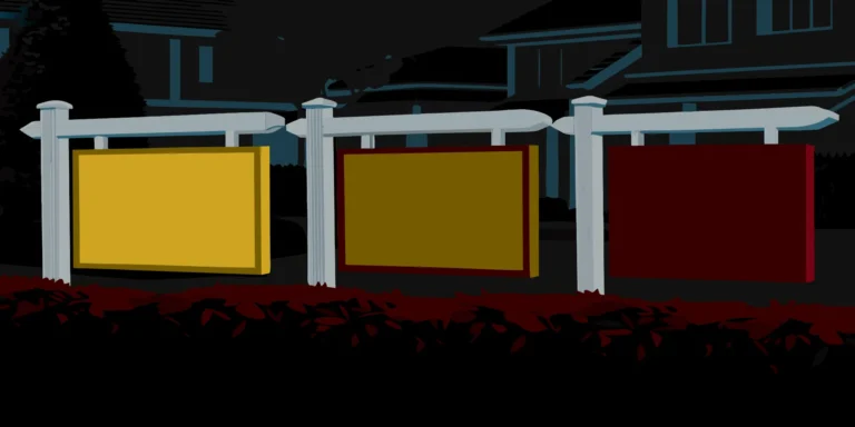 Three different styles of real estate sign posts for selling a home.