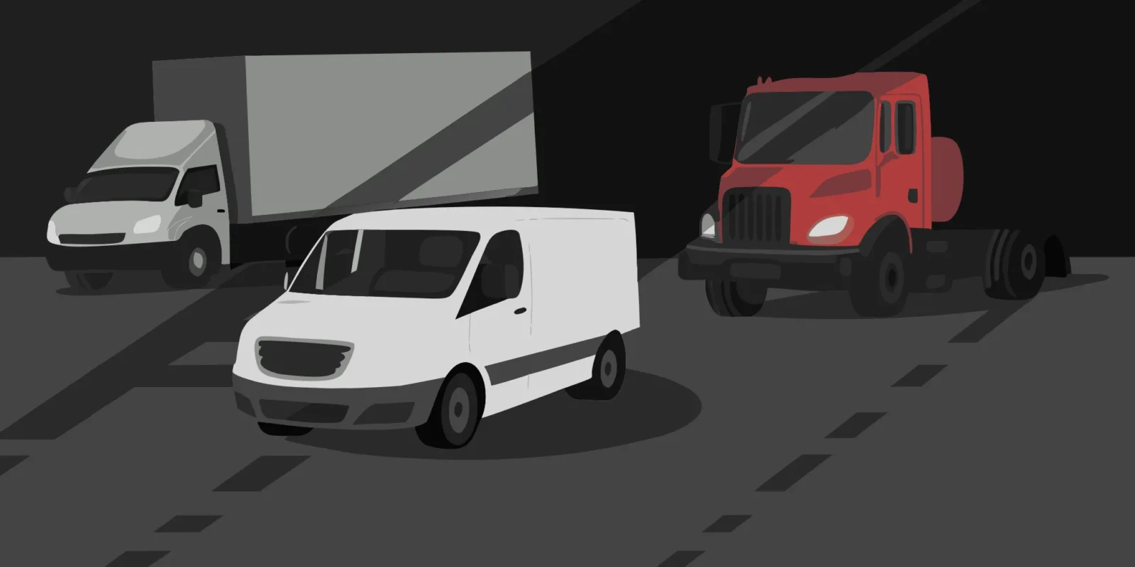 Commercial fleet vehicles with professional branding services on a highway.