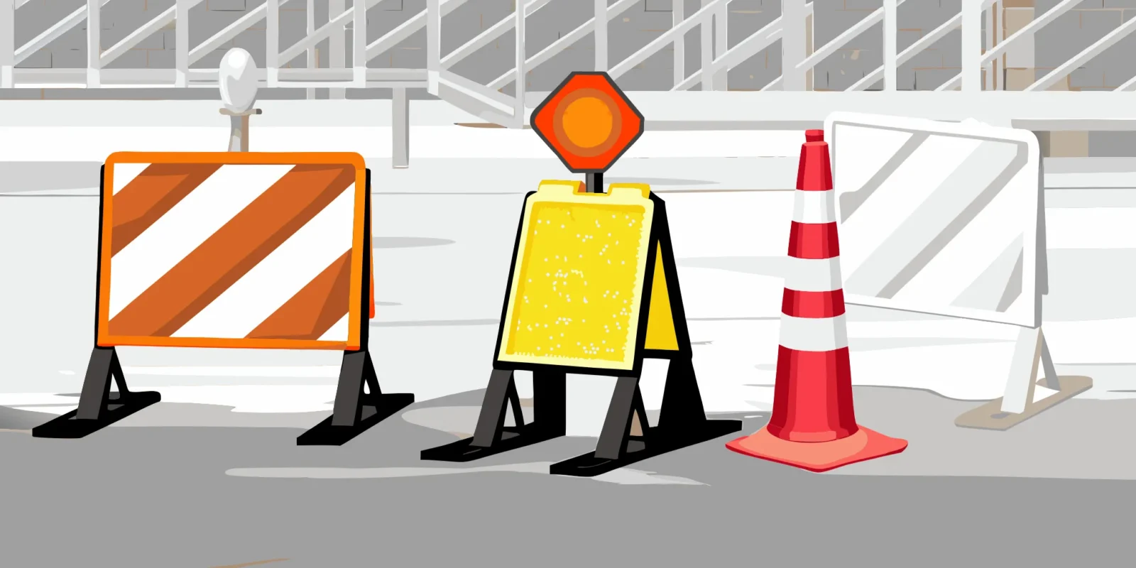 Safety and directional construction signs at a work site in Vancouver, WA.