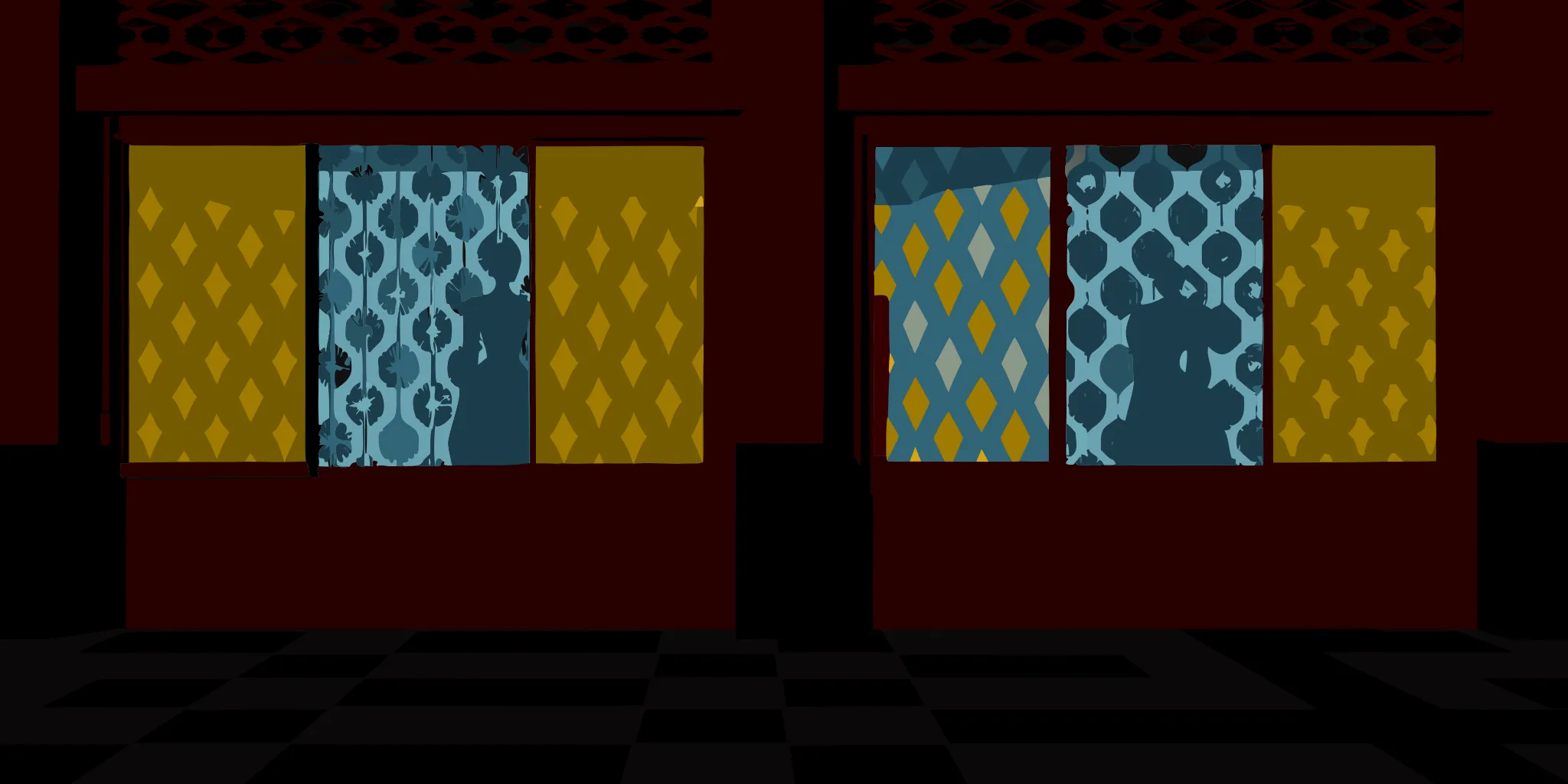 Storefront comparing perforated window vinyl and window cling