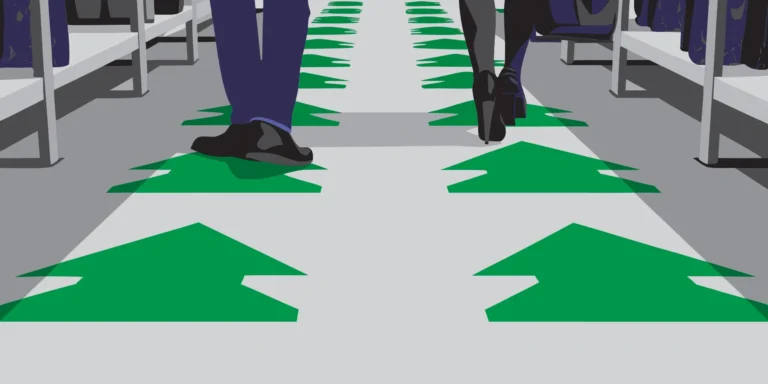 Custom floor graphics in a retail store guiding customers through aisles for wayfinding and promotions