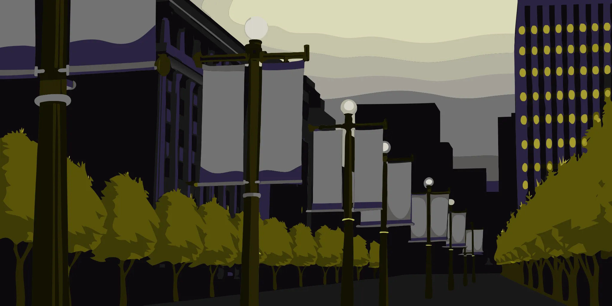 Custom printed pole banners on street light poles in downtown Portland