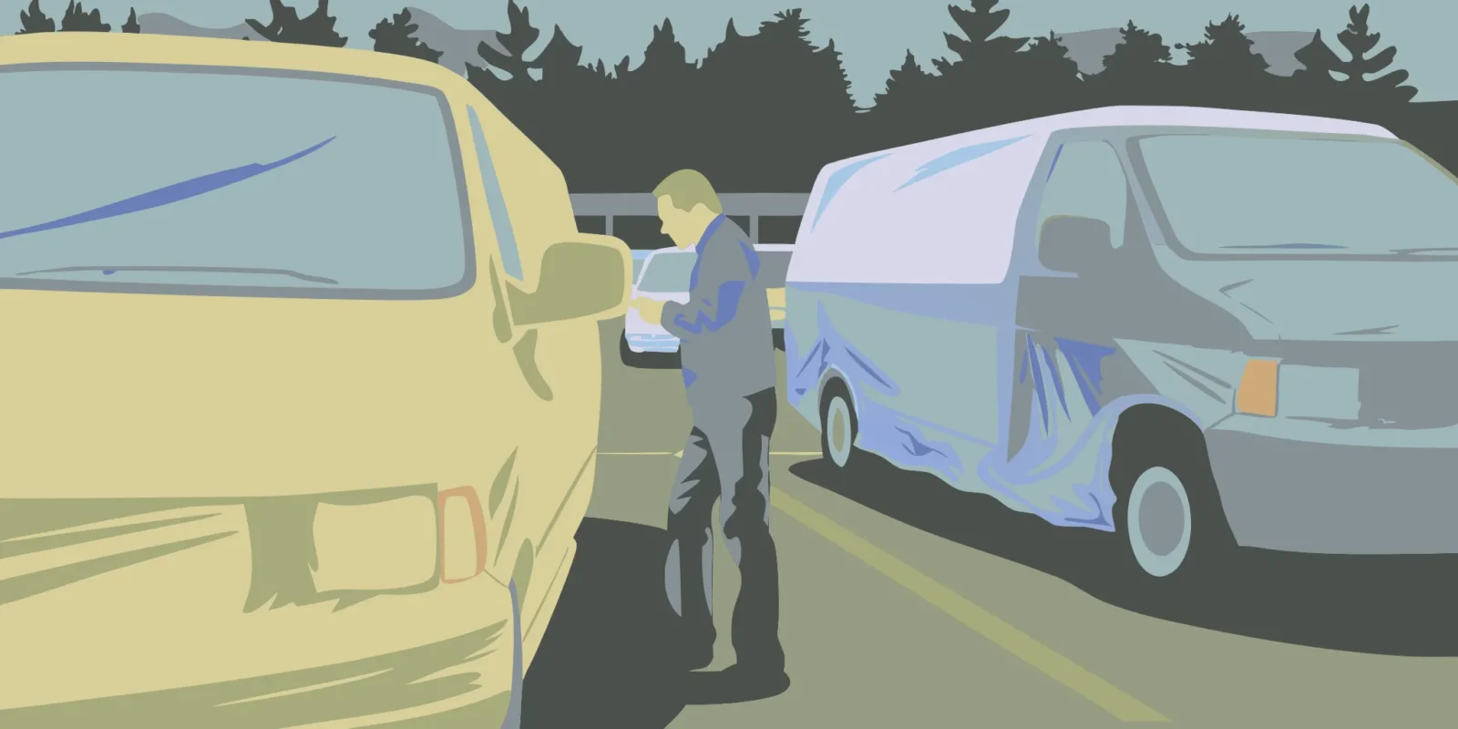 Fleet of wrapped commercial vehicles in a Portland business setting