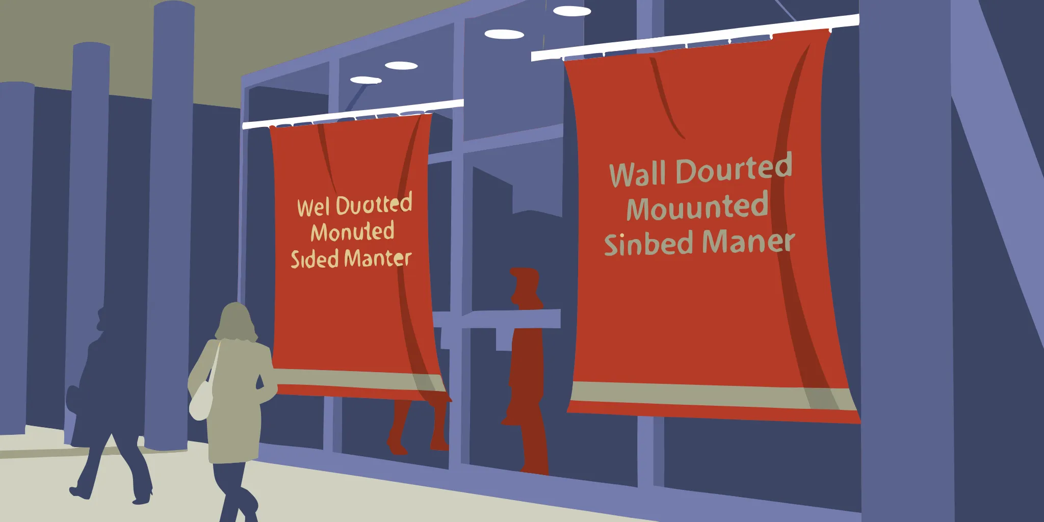 Comparison of single-sided and double-sided outdoor banners for business advertising at a Portland commercial entrance