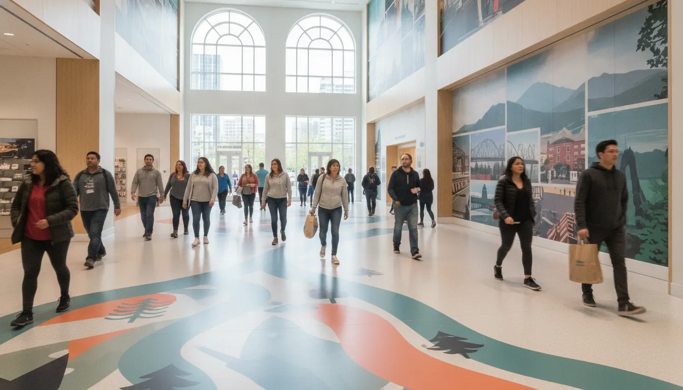 Commercial floor graphics in a busy business environment
