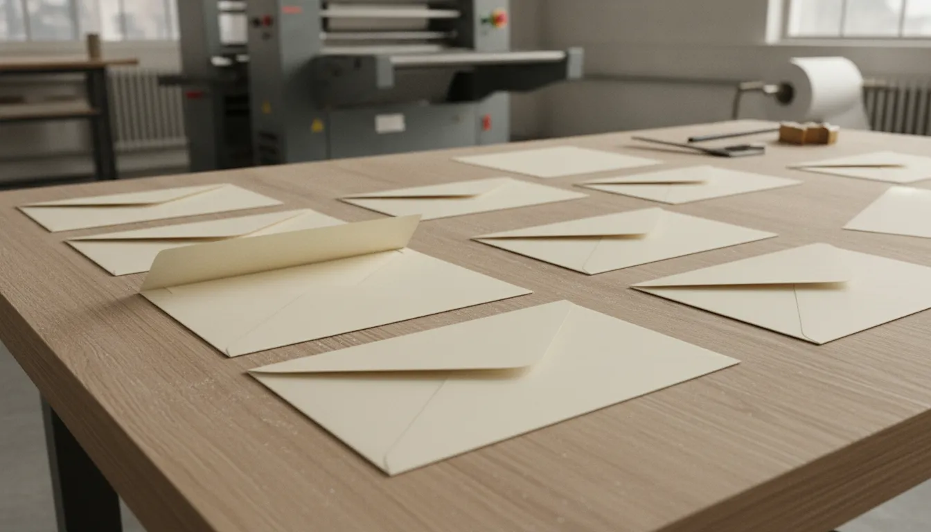 Custom printed envelopes and a folded letter prepared for a Portland mailing review
