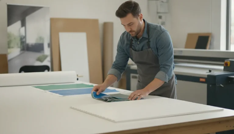 Short run printing project materials reviewed in a commercial print studio