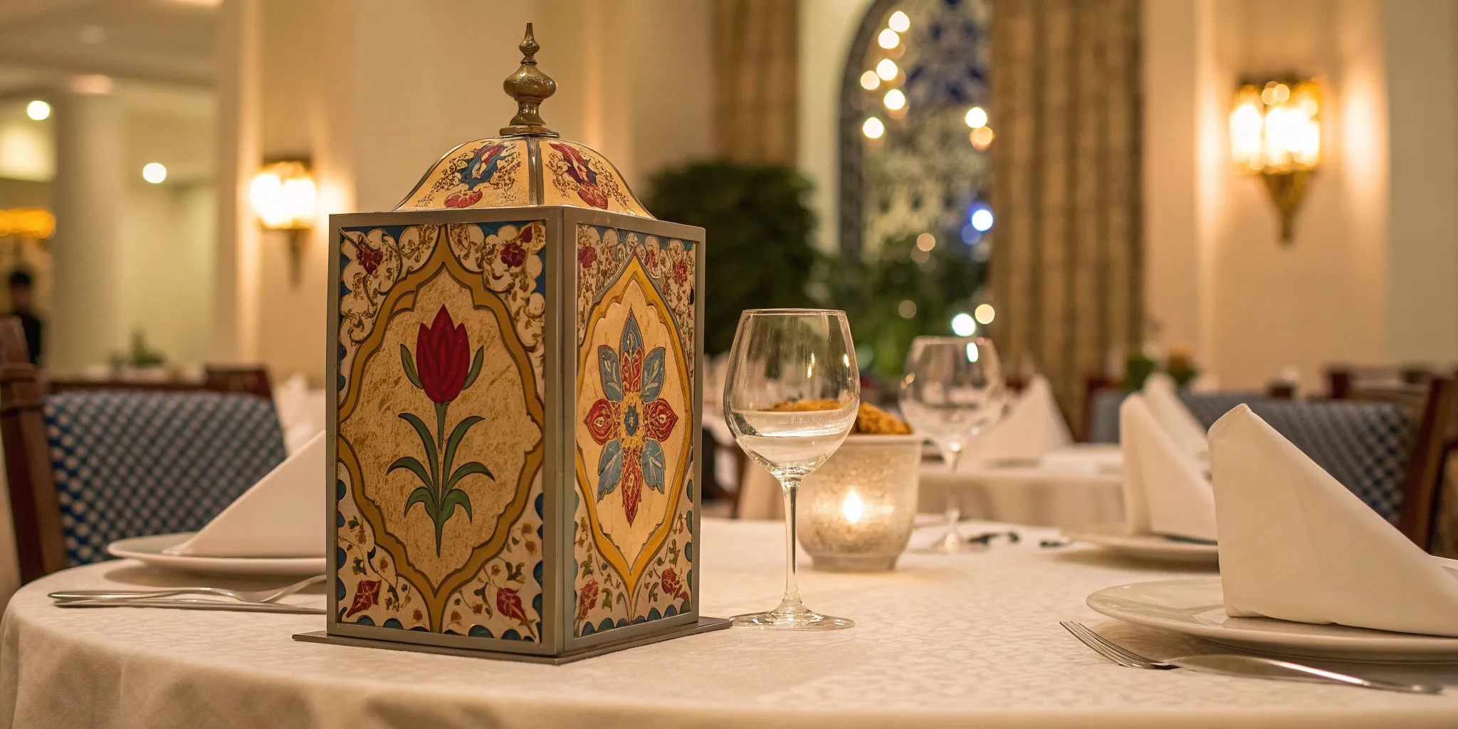 A custom printed table tent with a brand logo on a restaurant table.